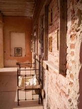 A bench in a hallway