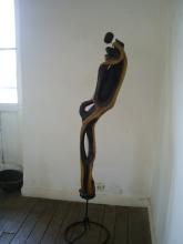 An abstract wooden sculpture