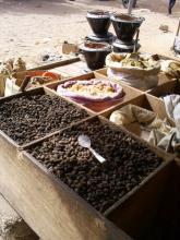 A market stall selling herbs and spices