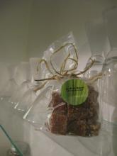 A clear plastic bag with food inside