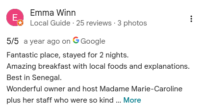 Screenshot of a google review